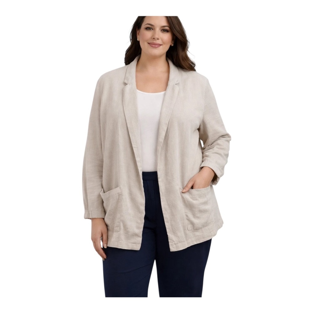 Old Navy Beige Open-Front Jacket Large Pockets Linen Blend